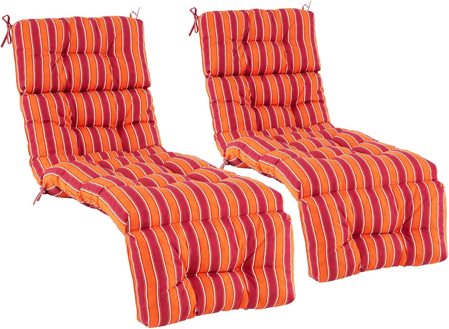 Giantex Set of 2 Lounge Chair Cushion, Outdoor Padded Cushion with String Ties, Patio Recliner Chaise Lounge Pads Replacement for Garden Poolside, 73X22X4 Inch Thick Indoor Floor Cushion Red & Orange