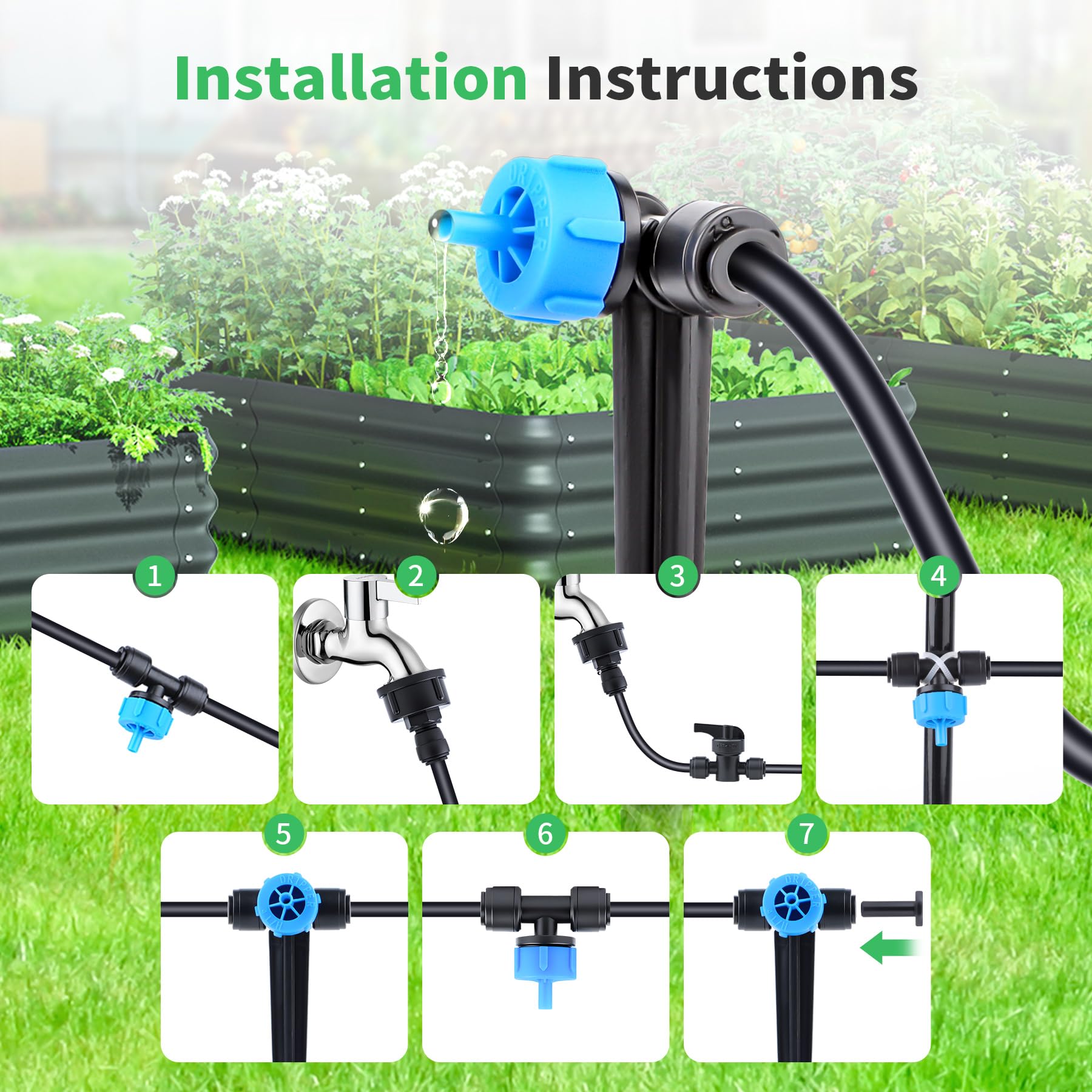 Forever Speed Irrigation System Kit,60 Pcs Drip Irrigation System with 1/4 inch Tubing and Adjustable Nozzle Sprinkler,Garden Watering System for Garden,Greenhouse,Lawn,Patio - Image 4