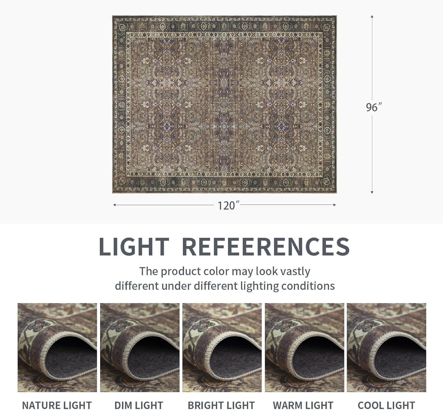 8x10 vintage washable area rug for living room,low pile non slip carpet non-shedding large area rug soft indoor stain resistant rug floral print mat for dining room brown floral brown-floral-new 8' x 10'