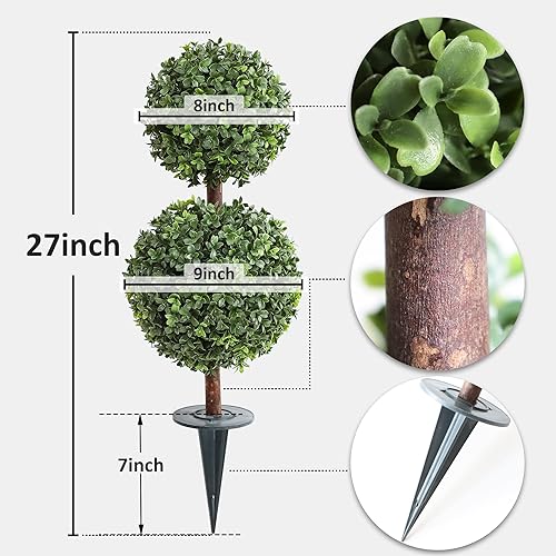 Miniatura 2 de momoplant Árboles artificiales de doble bola topiaria con pico de tierra de 27 pulgadas para exterioresinteriores (paquete de 2) plantas de boj
