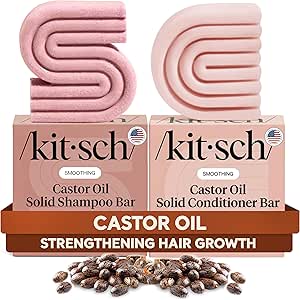 Kitsch Castor Oil Shampoo and Conditioner Set - Organic Castor Oil Hair Care for Dull &amp; Dry Hair - Nourishing Bar Soap for Hair Growth - Free of Sulfate, Silicone, &amp; Paraben - 2pcs
