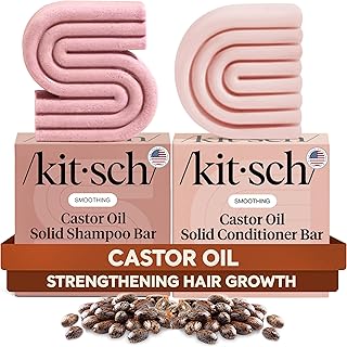 Castor Oil Shampoo and Conditioner Set - Organic Castor Oil Hair Care for Dull & Dry Hair - Nourishing Bar Soap for Hair Growth - Free of Sulfate, Silicone, & Paraben - Made in USA - 2pcs