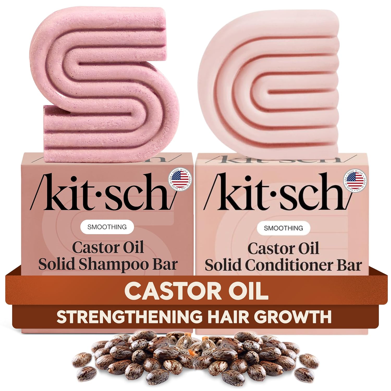 Kitsch Castor Oil Shampoo and Conditioner Set - Organic Castor Oil Hair Care for Dull & Dry Hair - Nourishing Bar Soap for Hair Growth - Free of Sulfate, Silicone, & Paraben - Made in USA - 2pcs