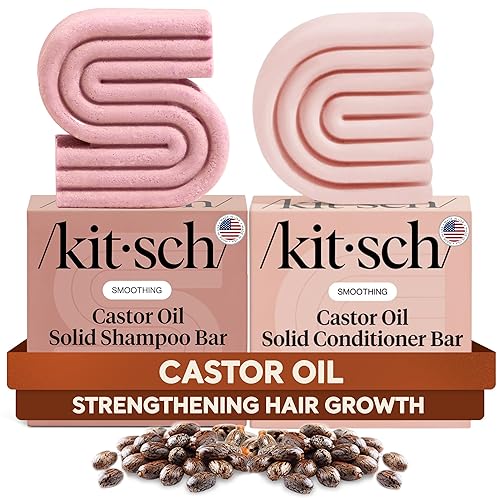 Kitsch Castor Oil Shampoo and Conditioner Set - Organic Castor Oil Hair Care for Dull & Dry Hair - Nourishing Bar Soap for Hair Growth - Free of