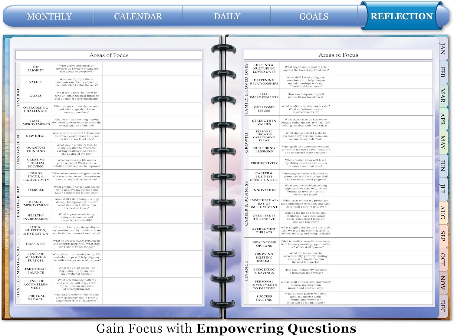 Tools4Wisdom Customizable Planner - 8.5x11 Inch Hardcover - Discbound Daily Weekly Monthly Disc Planner - Undated - 1DSC - Warm Sunset