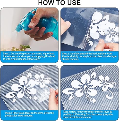 Miniatura 10 de GORGECRAFT 4 juegos de 16 calcomanías reflectantes con láser de flor de hibisco para automóvil, calcomanías hawaianas, protección solar colorida