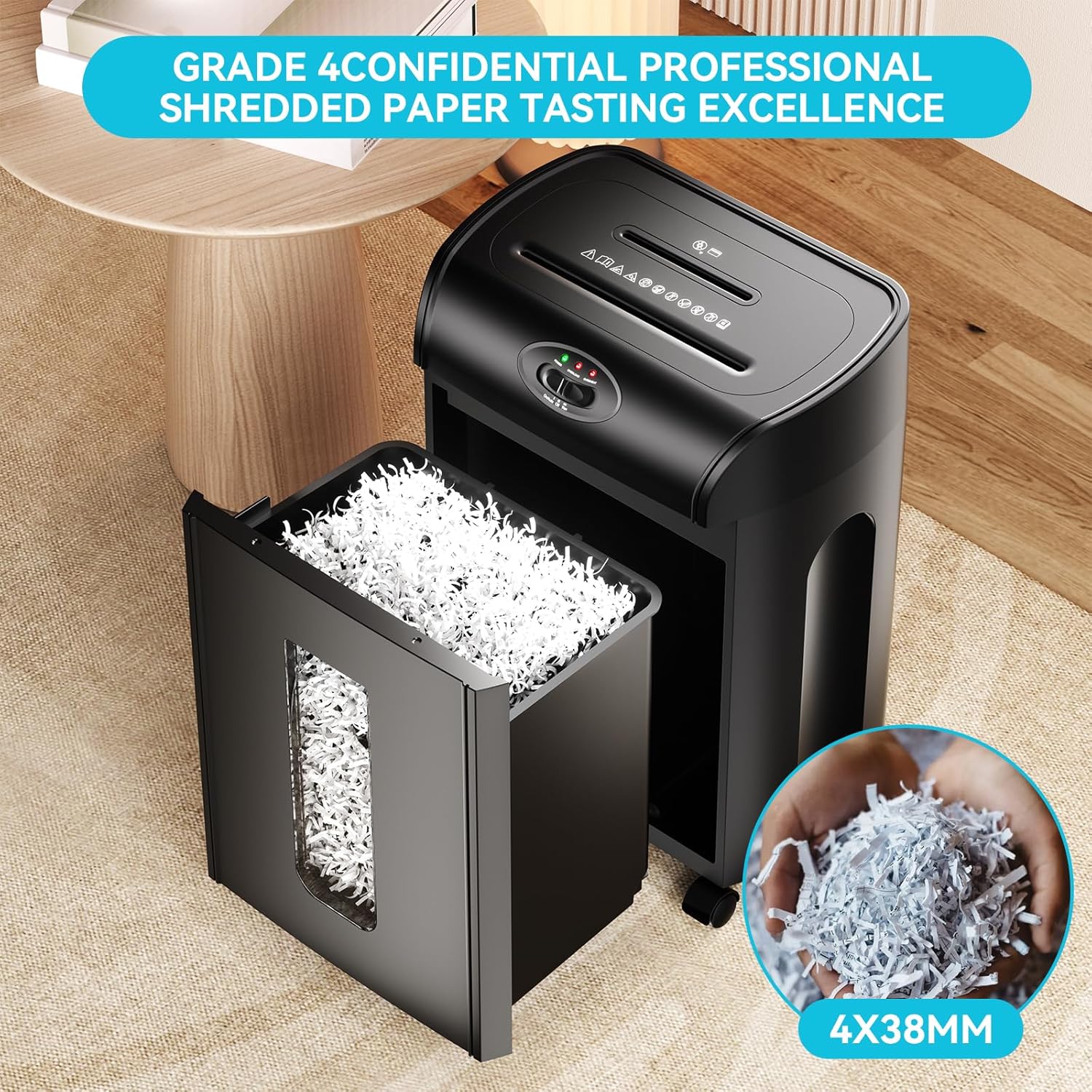Paper Shredder for Office Paper Shredder Cross Cut High Security Level Heavy Duty Paper/CD/Card Ultra Quiet Shredder Large-Capacity Outgoing Dumpster High Working (CD290P-15)