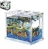 Small Betta Fish Tank, Mini Sea Monkey Tank Aquarium Kit with Gravel & Background Resin Decor, 0.6 Gallon Stackable Tabletop Fish Bowl Accessories for Shrimp Seaweed Ball