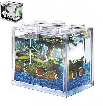 Small Betta Fish Tank, Mini Sea Monkey Tank Aquarium Kit with Gravel & Background Resin Decor, 0.6 Gallon Stackable Tabletop Fish Bowl Accessories for Shrimp Seaweed Ball