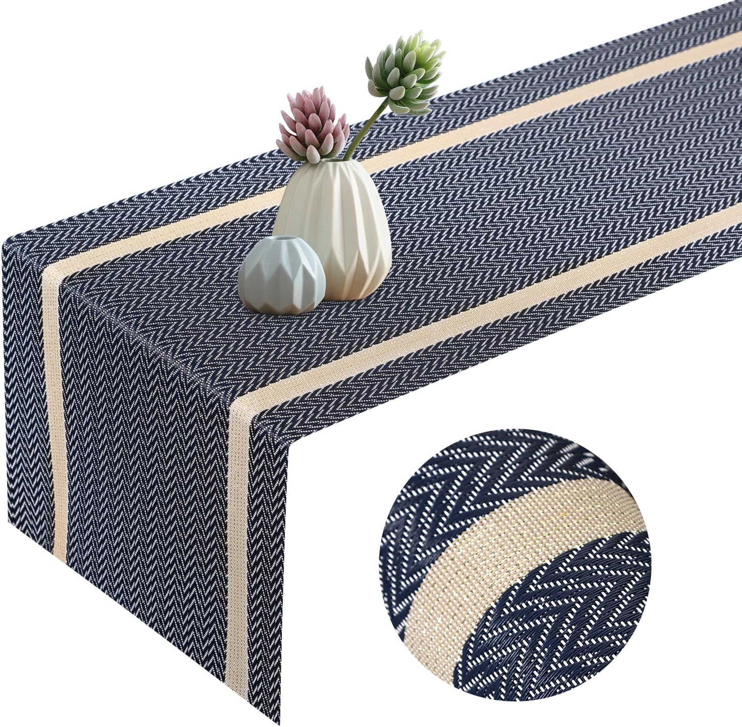 WIGNEE Woven Vinyl Table Runner Blue Heat Resistant Table