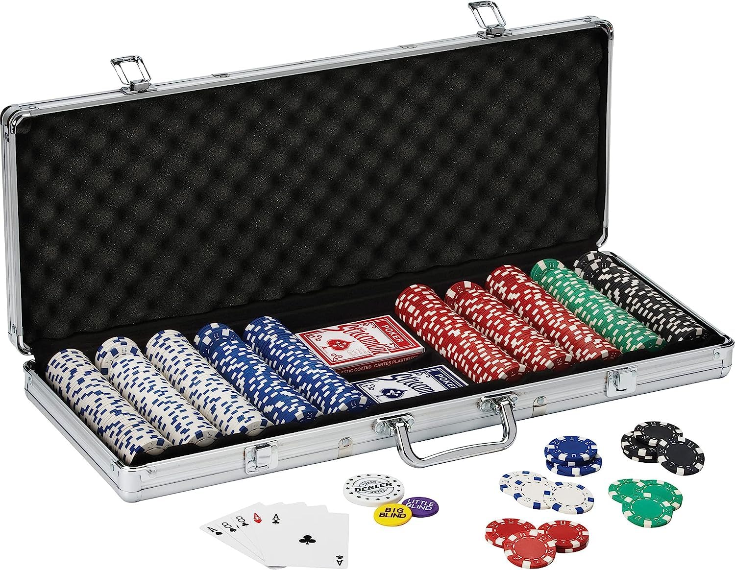 KOSTEN SPORTS 500 Piece Poker Chips Set with Aluminum Case, Casino Chips, 2 Decks of Cards 5 Dices and a Dealer Button (500pcs Poker Chips Set) (B0CBRQWP11) Amazon Price History, Amazon Price Tracker