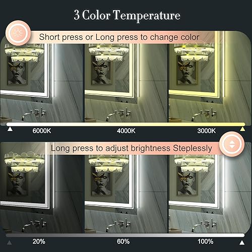 Miniatura 5 de Espejo de baño LED de 24 x 32 pulgadas con luces, espejo frontal y retroiluminado para baño, espejo de tocador de baño iluminado para pared,