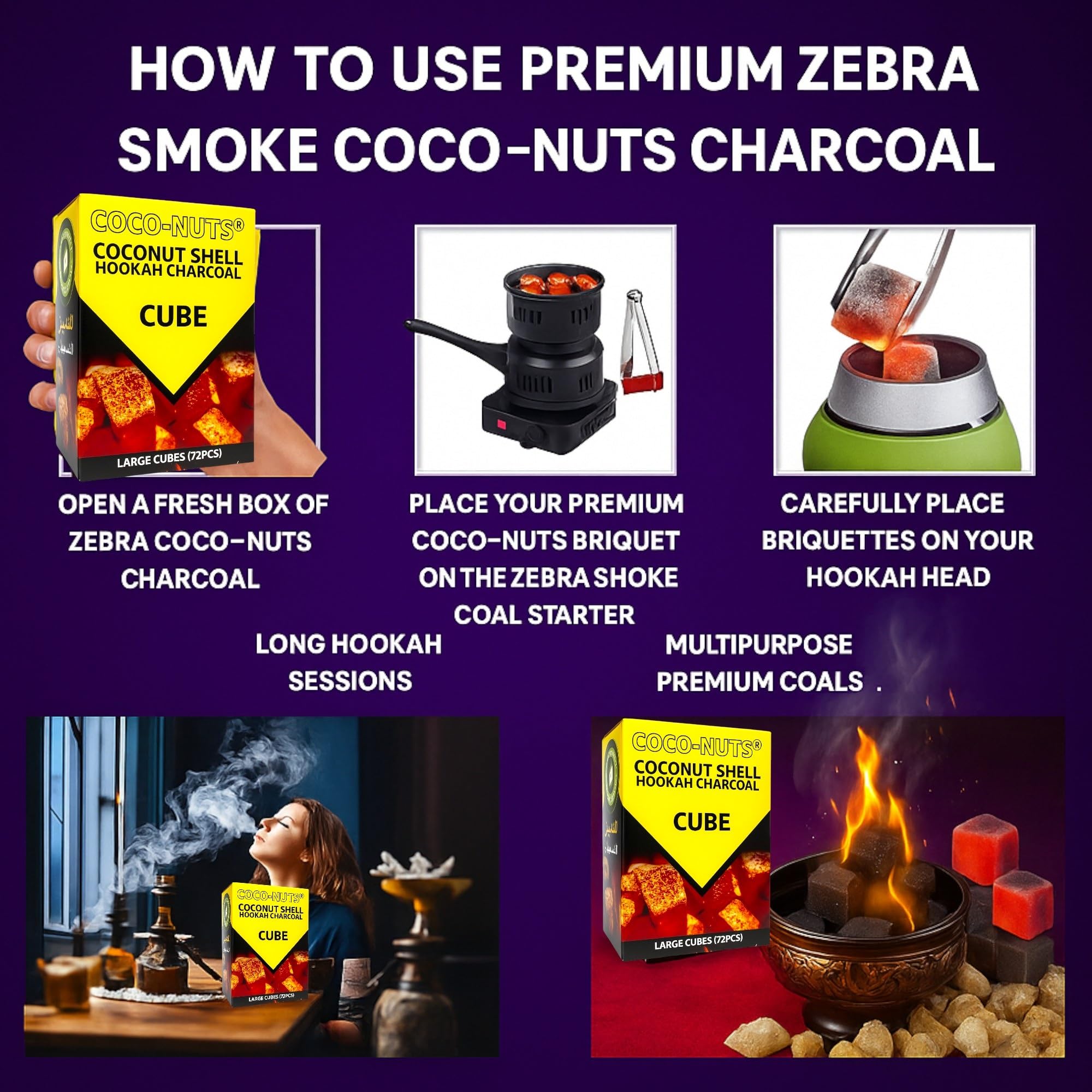 Amazon.com: Zebra Smoke Coconuts Charcoal with 72pc Unit Charcoal