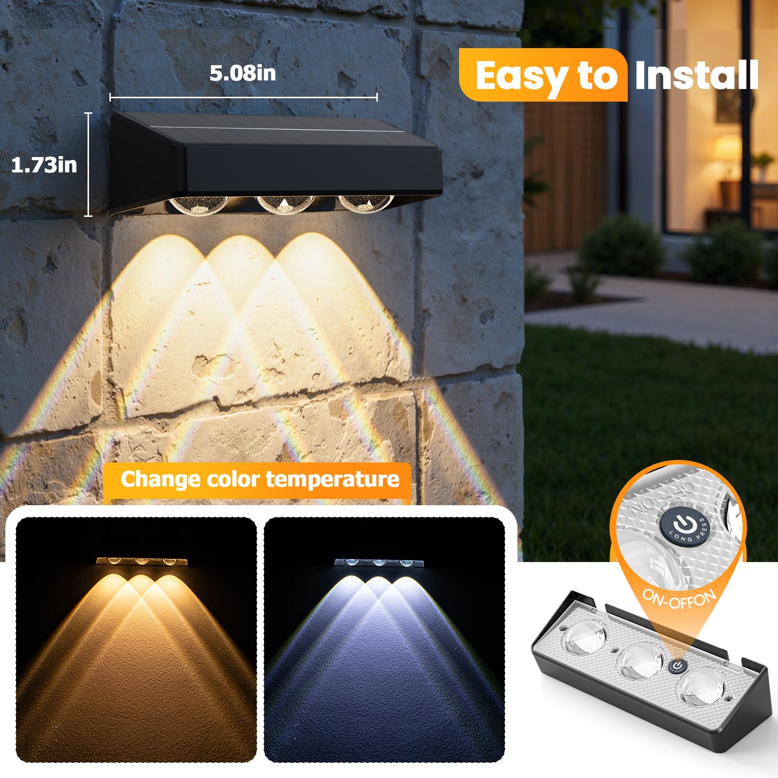 NIORSUN Solarlampen für Außen,12 Stück Solar Wandleuchte Aussen, Solar Wandleuchte Aussen mit 9 Farbtemperaturen,Solarleuchten für Außen,IP65 Super Hell Solarleuchten für Garten/Zäune/Treppen/Terrasse
