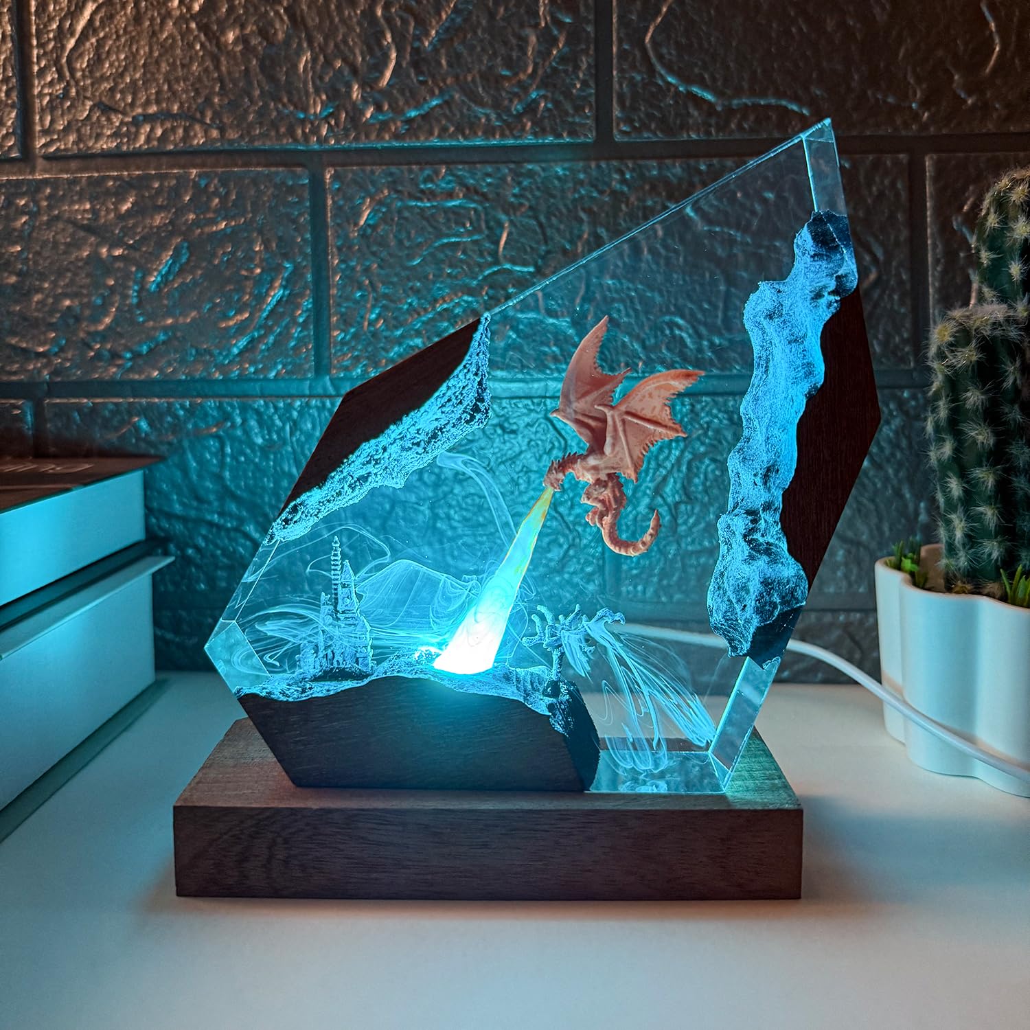 Lava-Drachenlampe aus Epoxidharz, handgefertigt, RGB-Fantasie, 3D-Feuerdrachen-Figuren, Tischlampe für Zimmer, Büro, Geburtstag, Weihnachten, Geschenk für Sohn, Männer, Gamer, Freund (S,15,2 x 10,2 cm