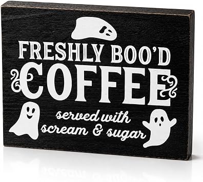Halloween Coffee Bar Decor, Freshly Bood Coffee Wooden Sign