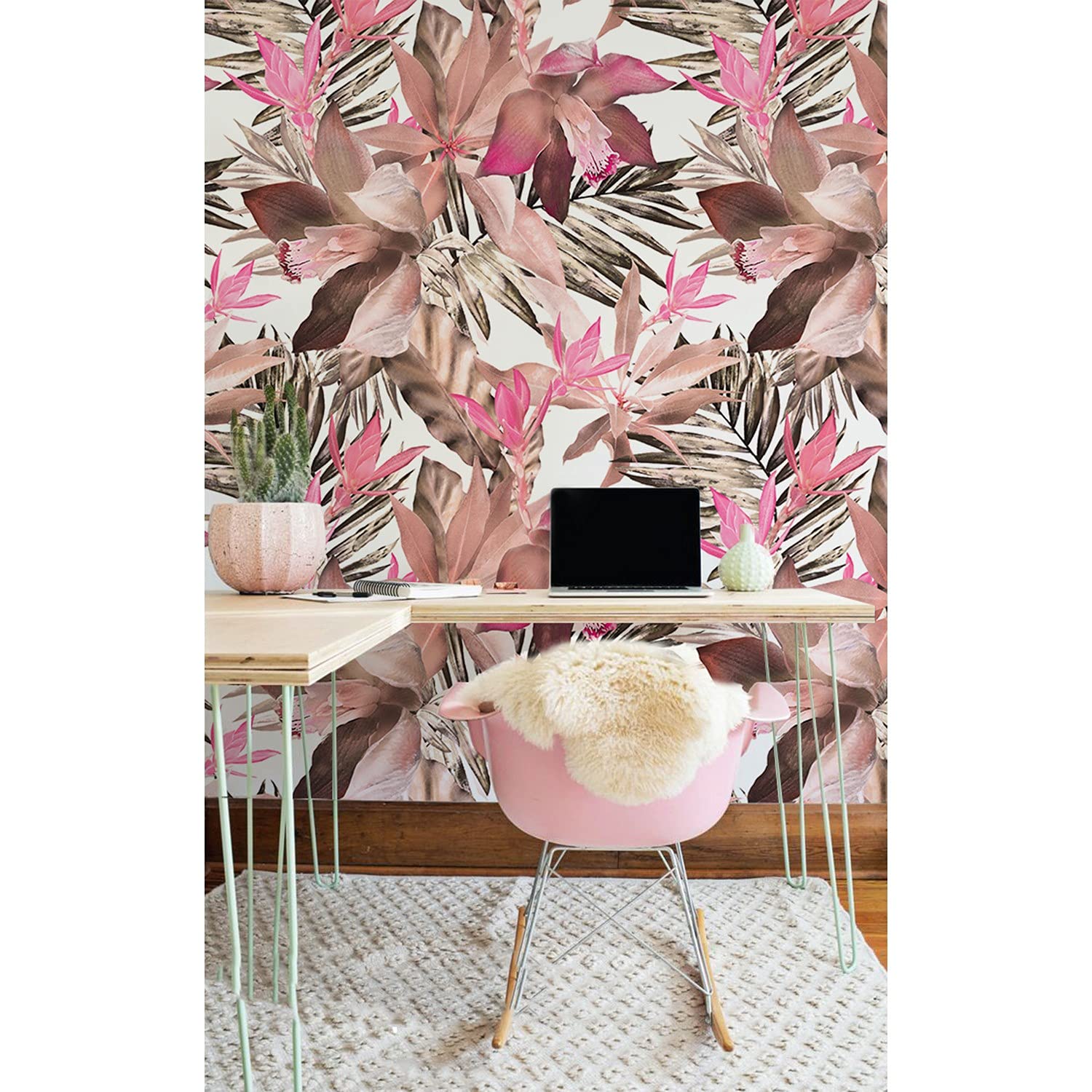 Papier peint muralo grand format 290x290cm impression latex feuilles tropicales