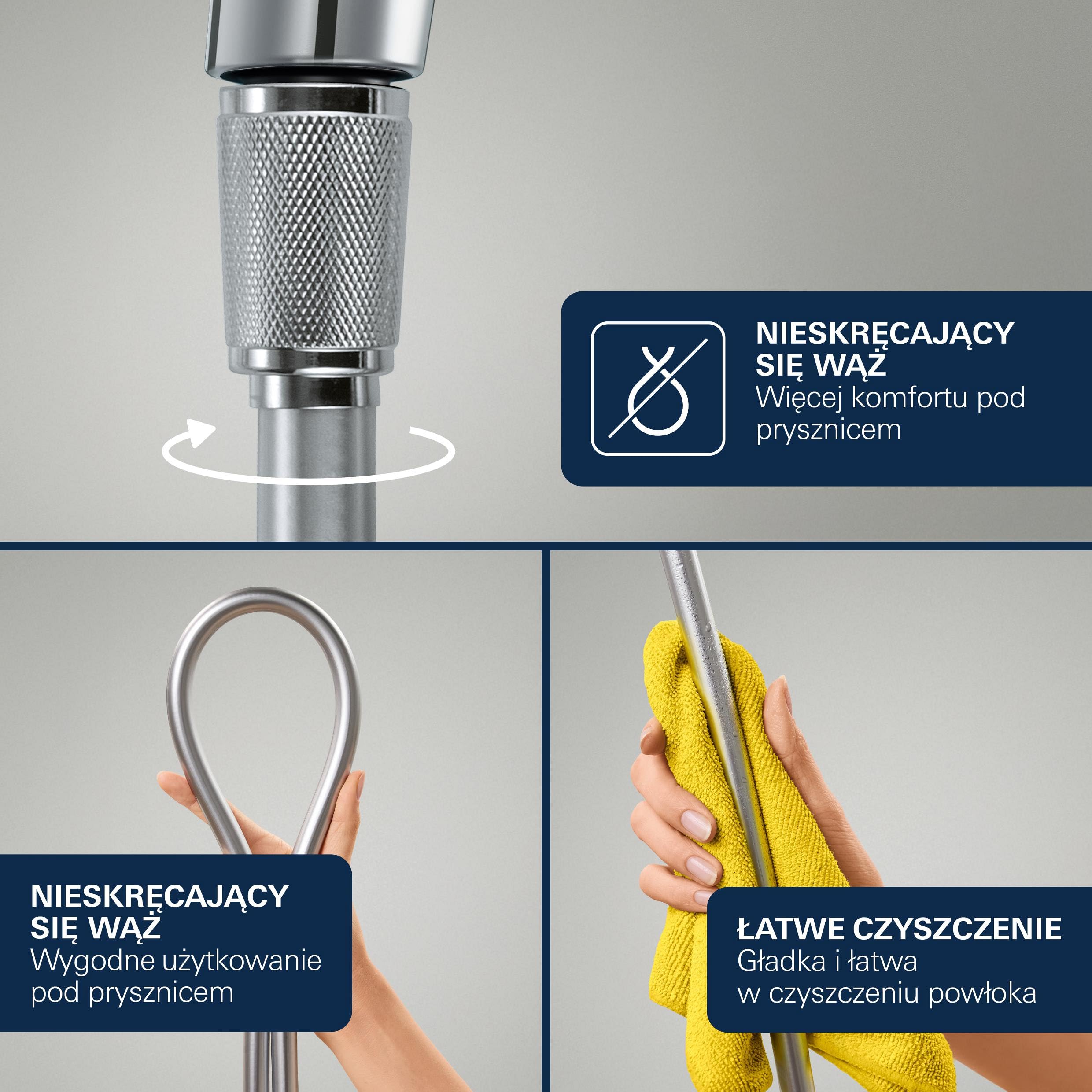 Zestaw prysznicowy GROHE Vitalio Joy+ 120, Duża słuchawka 12 cm, 3 strumienie (Rain, Jet, Booster), Przepływ 6,3 l/min, Wąż 150cm z uchwytem, Chrom, Uniwersalny montaż 1348650000