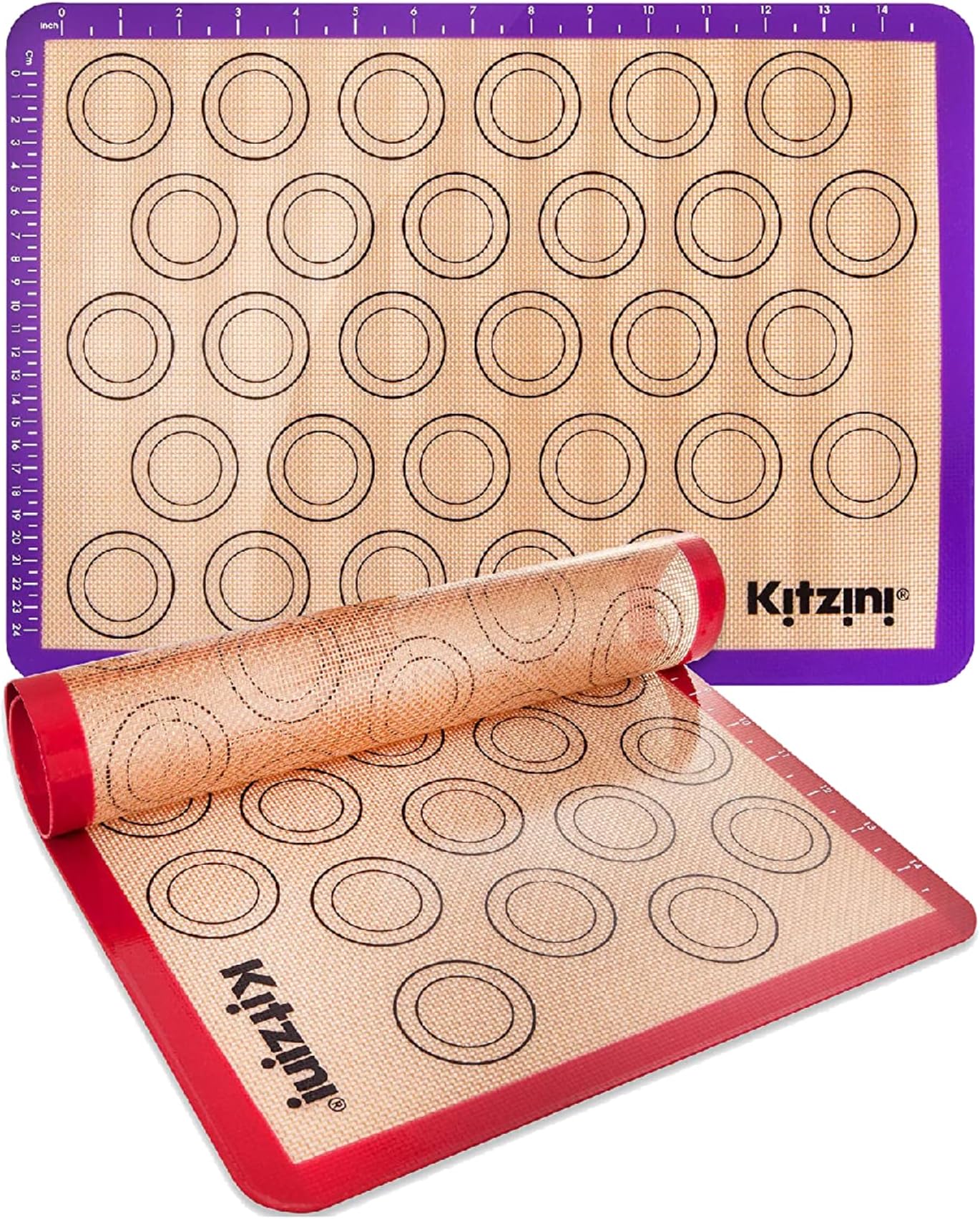 Kitzini Silicone Baking Mats. 2 Half Mats. BPA-Free, Non Stick. Perfect for Macarons, Cookies & Pastries