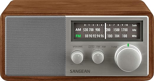 Sangean SG-116 AM/FM Analog Wooden Cabinet Receiver, Walnut-Silver