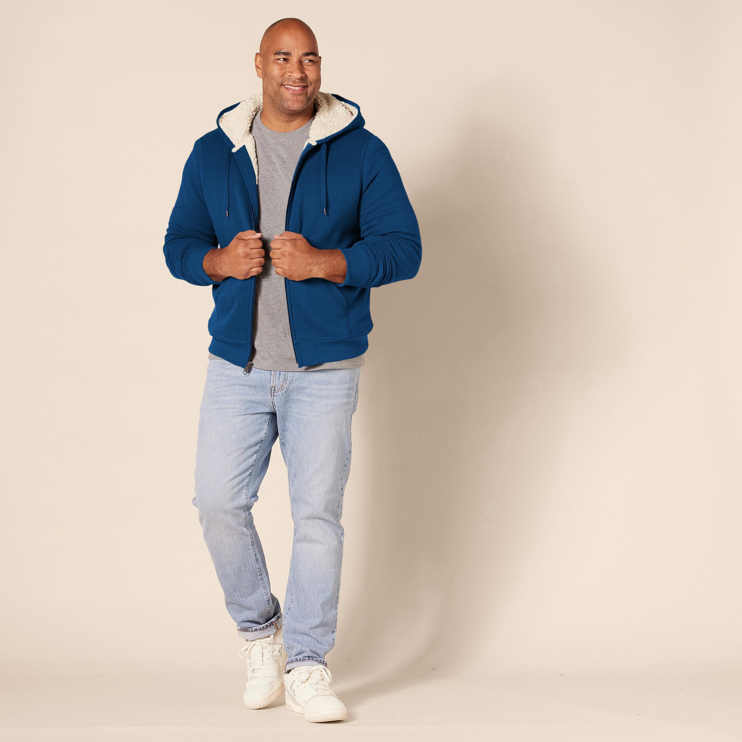 Amazon Essentials Mężczyźni Bluza polarowa z kapturem i zamkiem błyskawicznym Sherpa