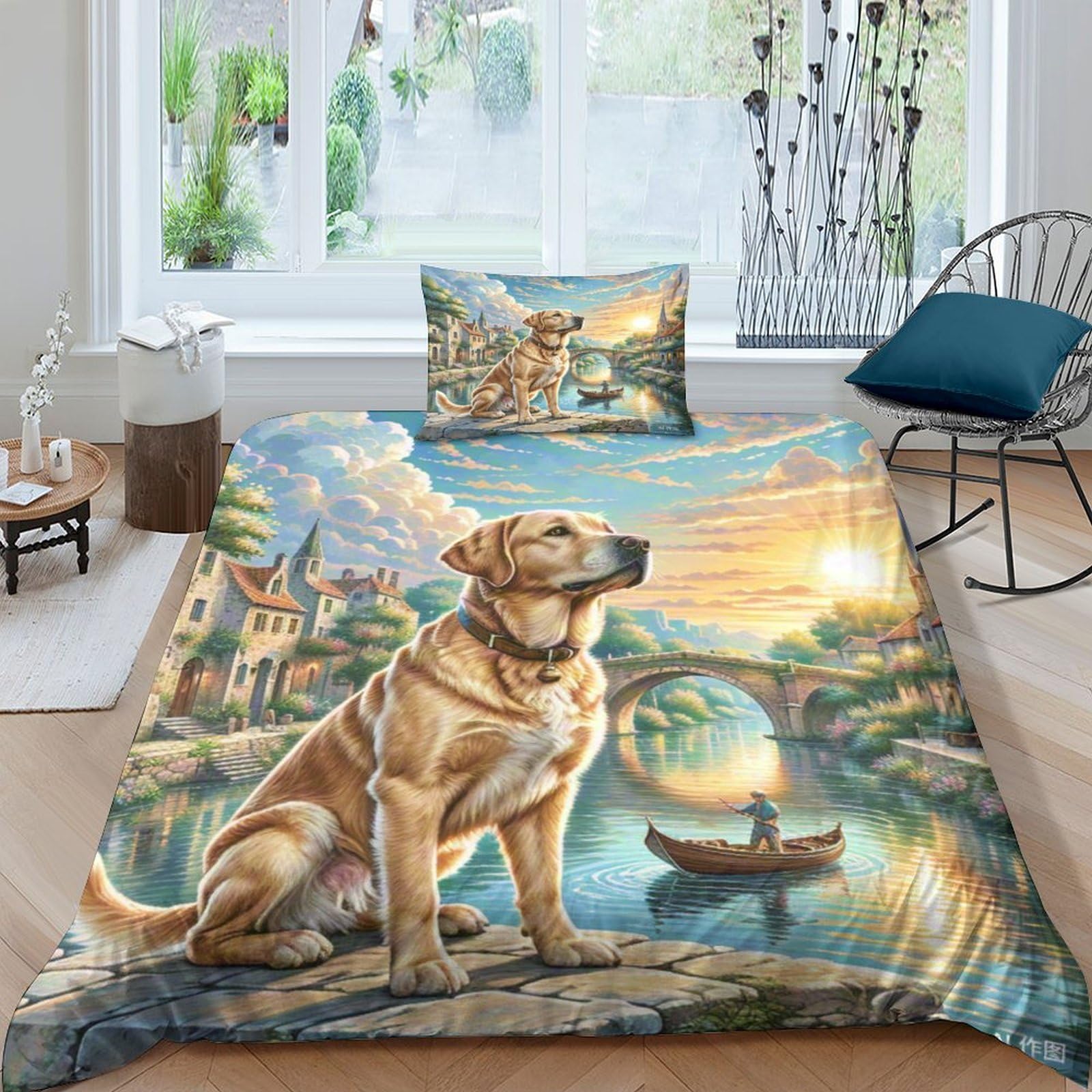 Housse de couette Labrador 3D linge de lit microfibre 135x200 ado fille garçon