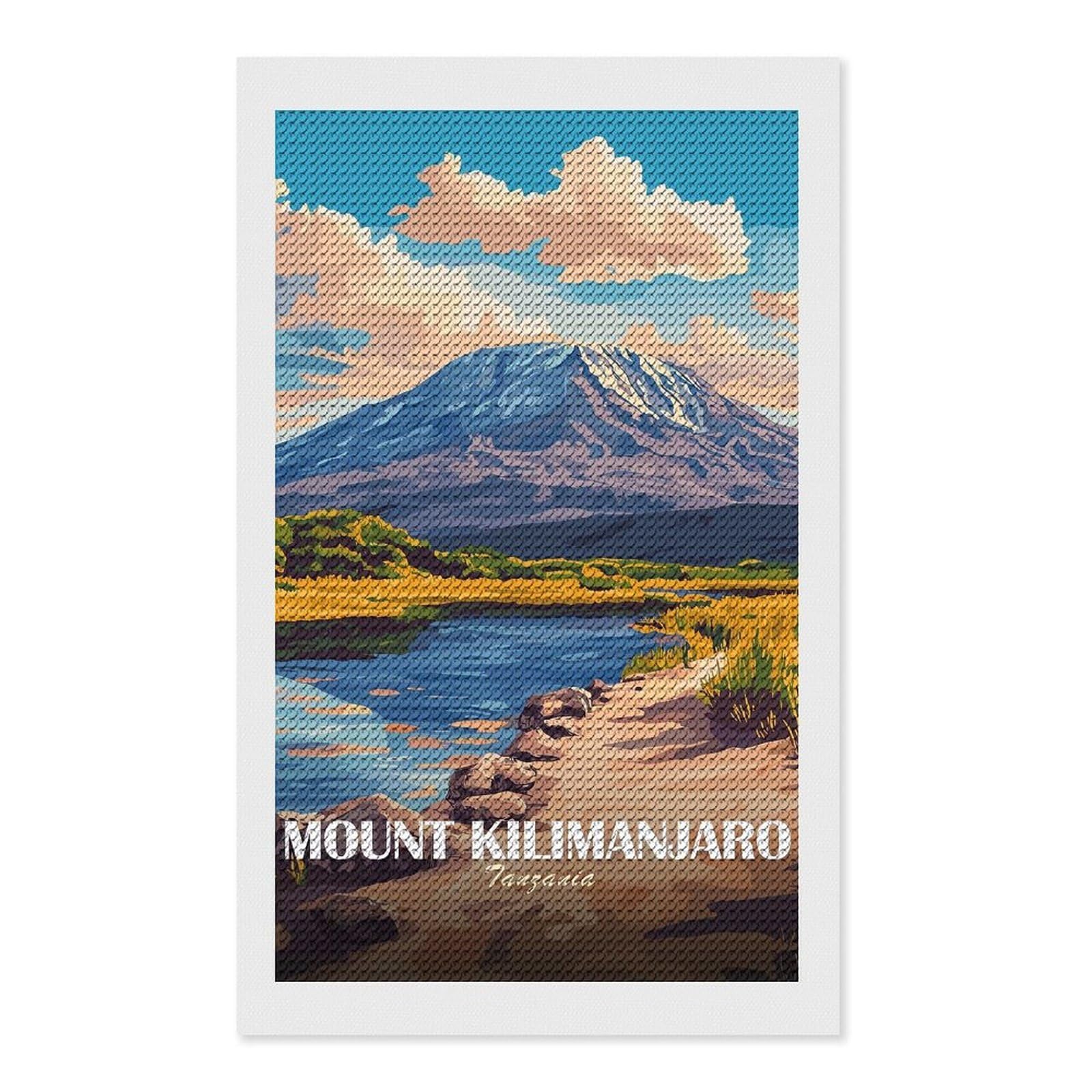 Junmoney Mount Kilimanjaro, Tanzania Landscape Art DIY Diamond Art Canvas Kit 12"x20", Winter Craft, Mindful Craft Project, Aesthetic Room Decor, Decor Project