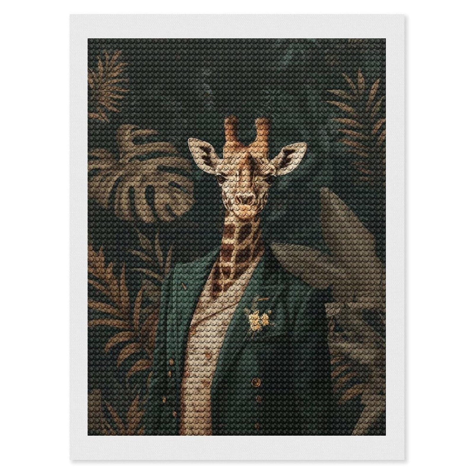 Junmoney Elegant Giraffe Botanical Diamond Painting Canvas Set 12"x16", with Tool Kit, Easy to Enjoy, Home Wall Decor, Thoughtful Handmade Gift