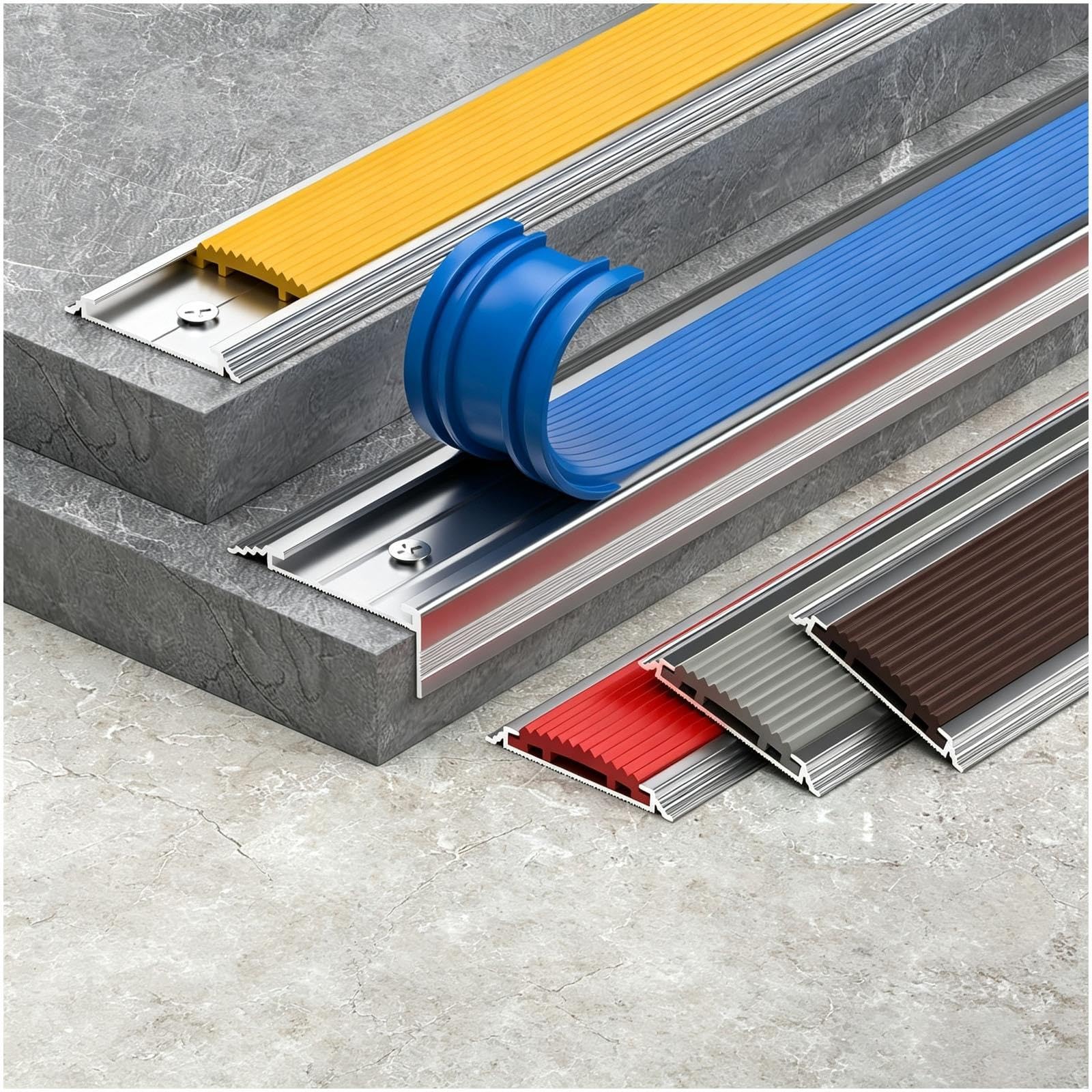 Listwa krawędziowa schodów, listwa antypoślizgowa ze stopu aluminium z gumową wkładką, odpowiednia do użytku wewnątrz i na zewnątrz(Gray,50x20mm)