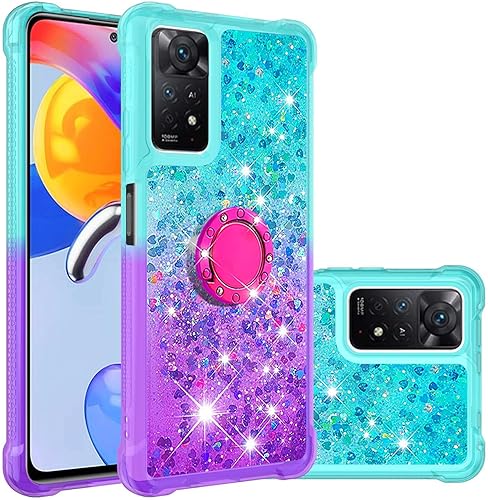 Xiaomi Redmi Note 11 Pro Case, Gradient Quicksand Series Glitter Bling Fluing Liquid Floating Ring Kickstand TPU Bumper Cushion Reforzado Esquinas