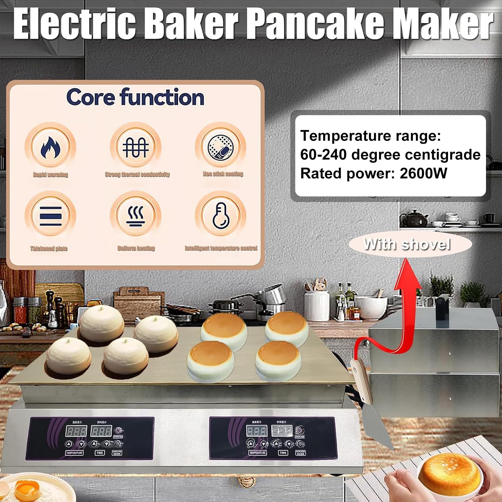 Piastra per soufflé e Pancake con Piastre in Rame, Piastra elettrica Professionale per dorayaki, Waffle e takoyaki, in Acciaio Inossidabile