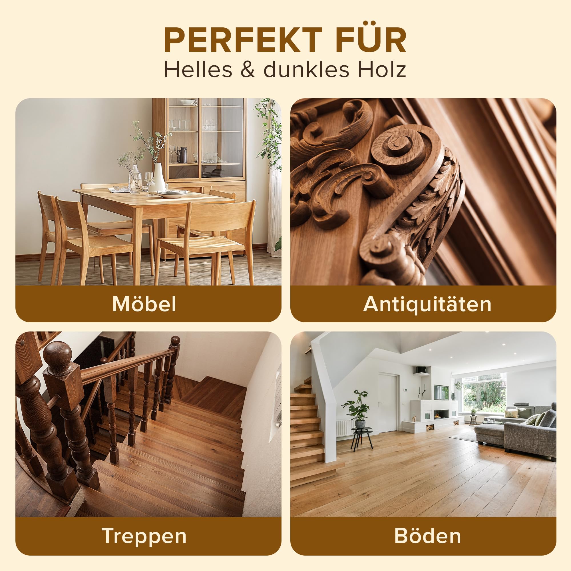 ruja Möbelpolitur - 100m² - beseitigt Kratzer, Wasserflecken & Vergilbung, 2-in-1 Holzreiniger & Holzpflege - Möbelöl farblos, für dunkel & helles Holz - Holzpflegeöl für Esstisch, Möbel & mehr