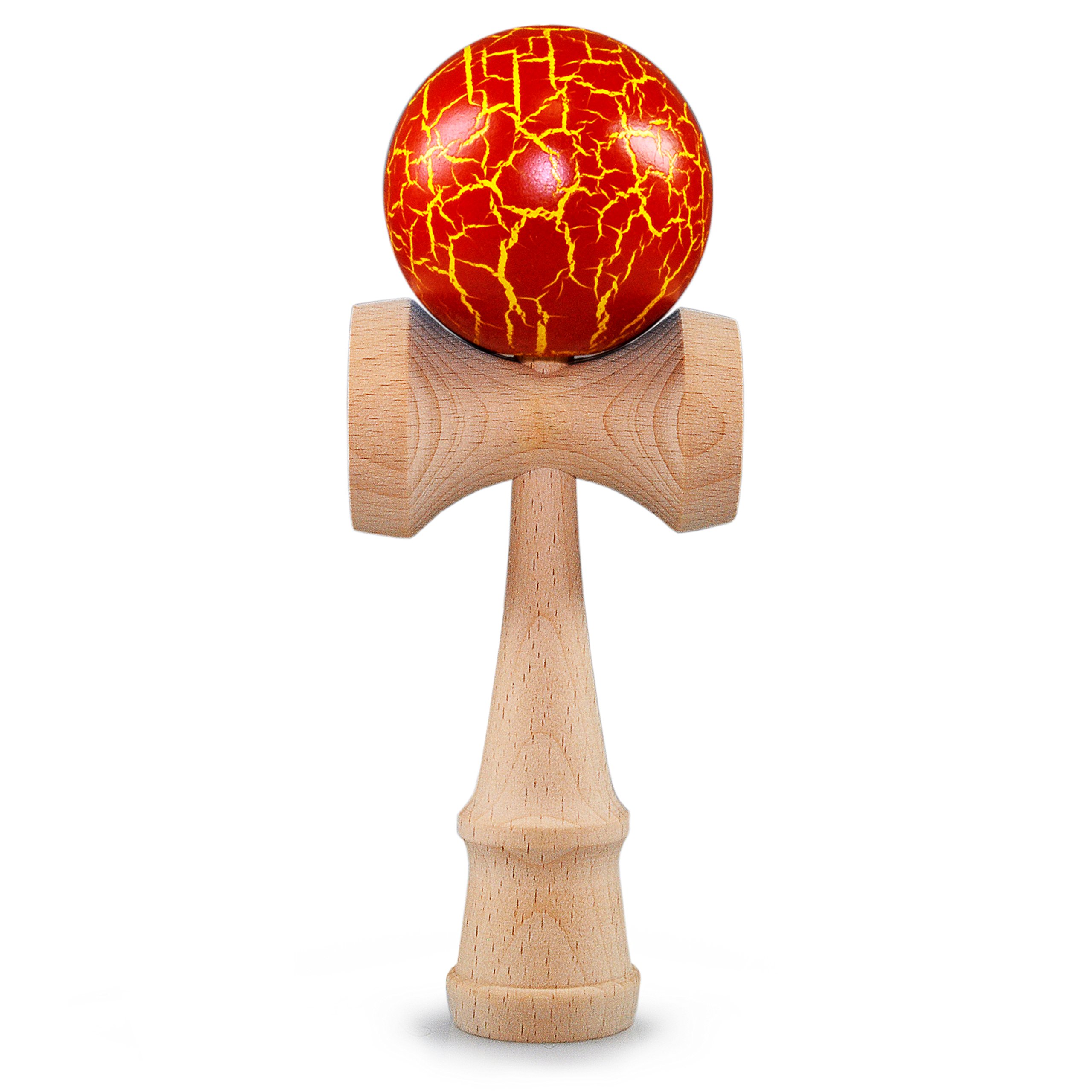 Kendama De Madera De Haya Auténtica – Juego De Habilidad Tradicional Japonés Con Bola De 6 Cm, Superficie Pintada Azul/Negra, Ideal Para Mejorar Reflejos Y Coordinación | Ganzoo (Rojo/Amarillo)