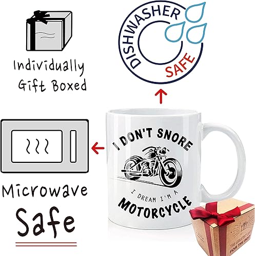 Miniatura 2 de Taza de motocicleta con texto en inglés "I Don't Snore I Dream I'm A", regalo de cumpleaños para amantes de la motocicleta, regalo de motociclista