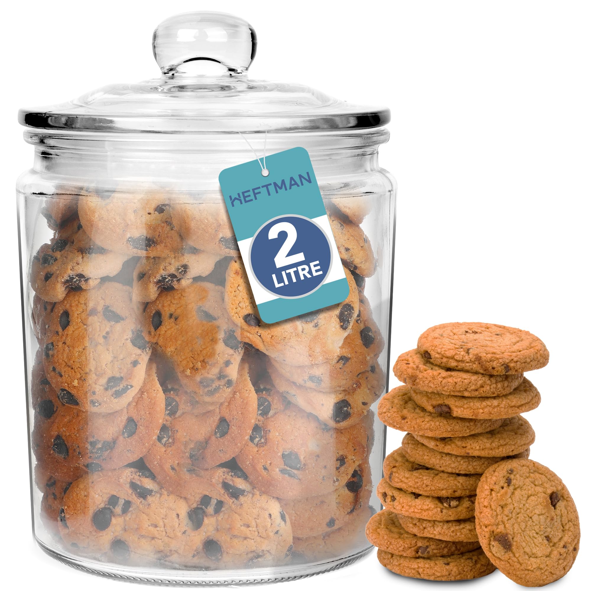 Glass Jar with Lid - 2 Litre Clear, Empty Sweet Jars with Airtight Push-Top Lid - Sturdy Glass Vintage Apothecary Jars Perfect for Sweets, Coffee, Sugar, Laundry Pods Storage Container