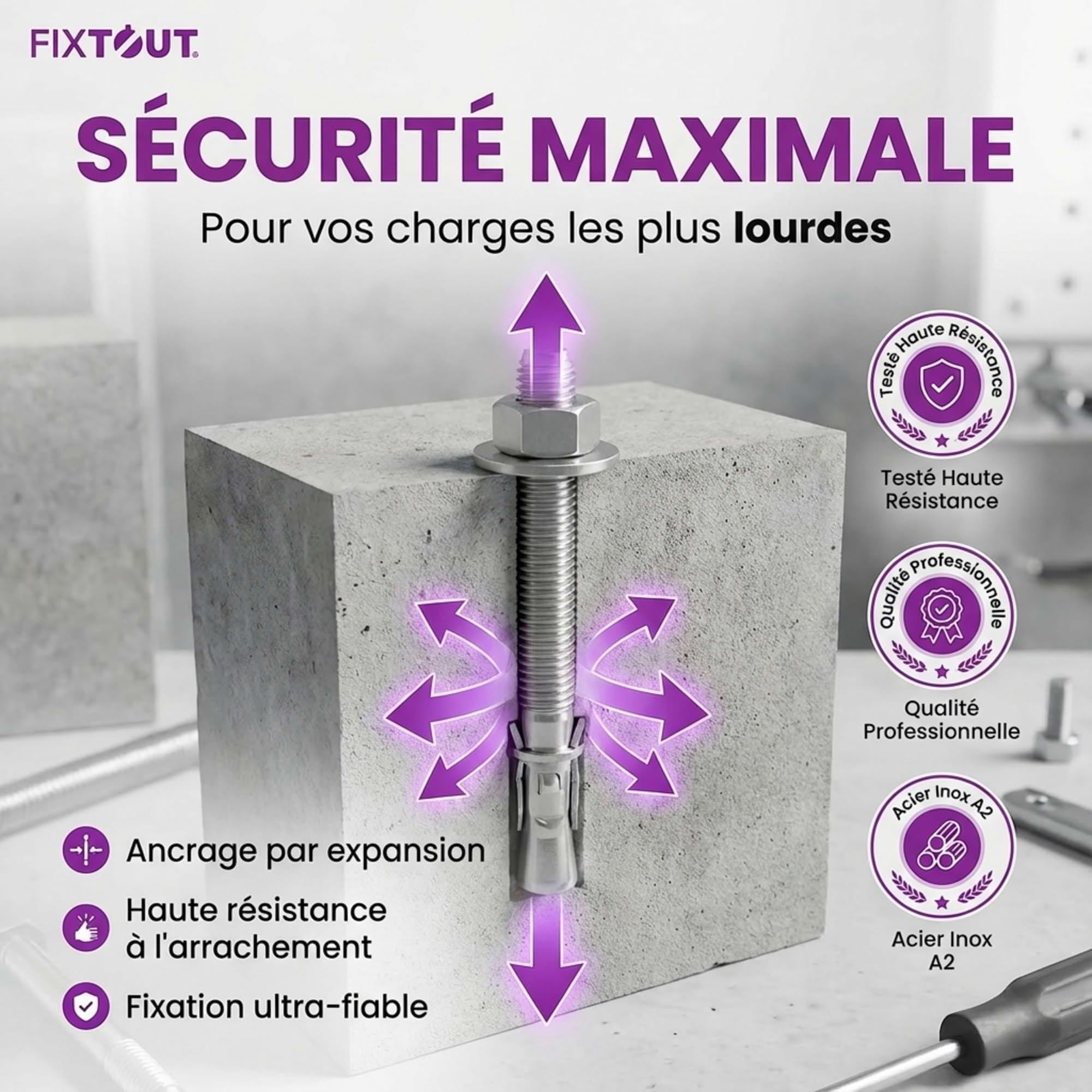 Lot de 50 goujons d'ancrage M8 en Acier Inoxydable A2 - Diamètre 8 mm - Longueur 90 mm