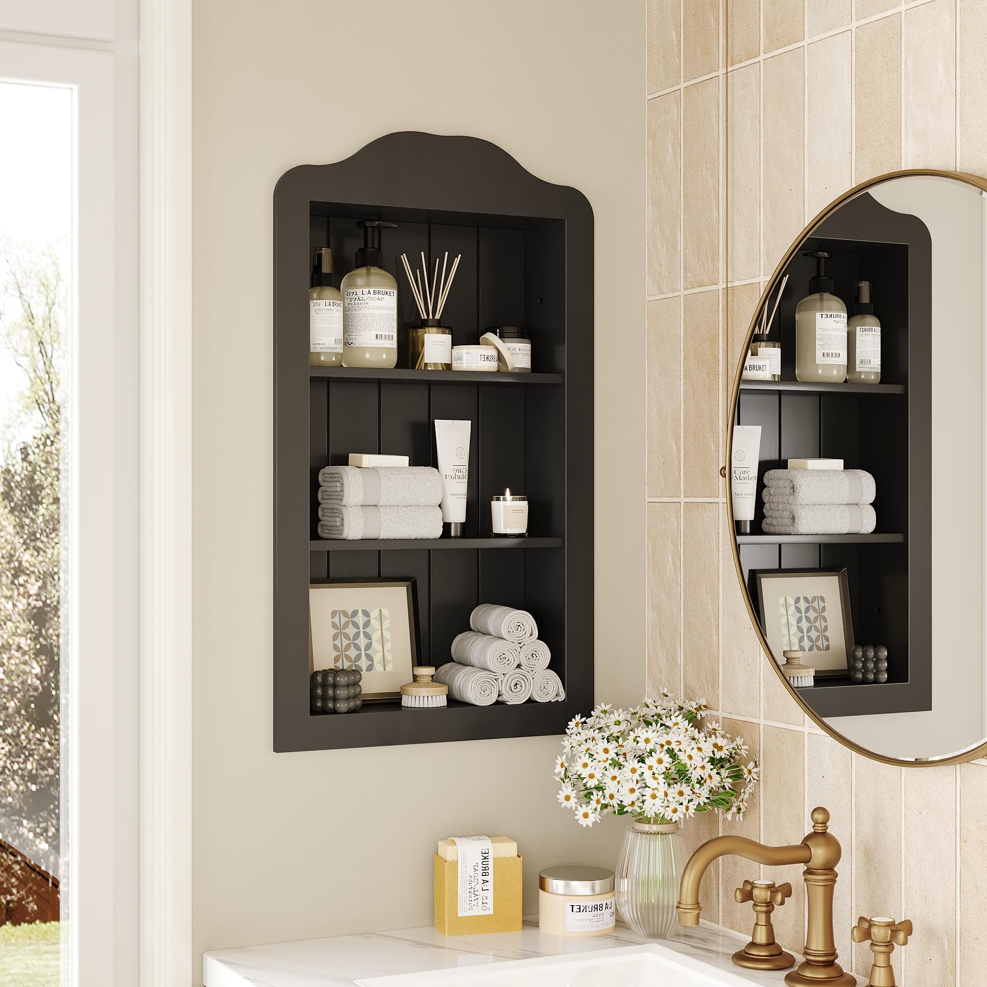 Photo 1 of CJL 14''x24'' Recessed Medicine Cabinet, Solid Wood in-Wall Cabinet, Black