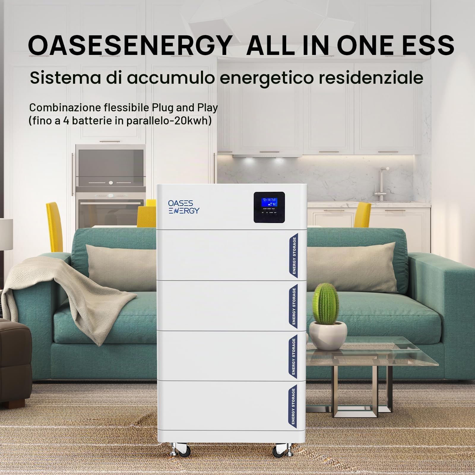 Batteria litio 48V 300Ah LiFePO4, Batteria fotovoltaico accumulo+ 5kW inverter ibrido, Impilabile Accumulatore di energia Batteria da 15kWh, ideale per Solare, Off-Grid,Centrale Elettrica