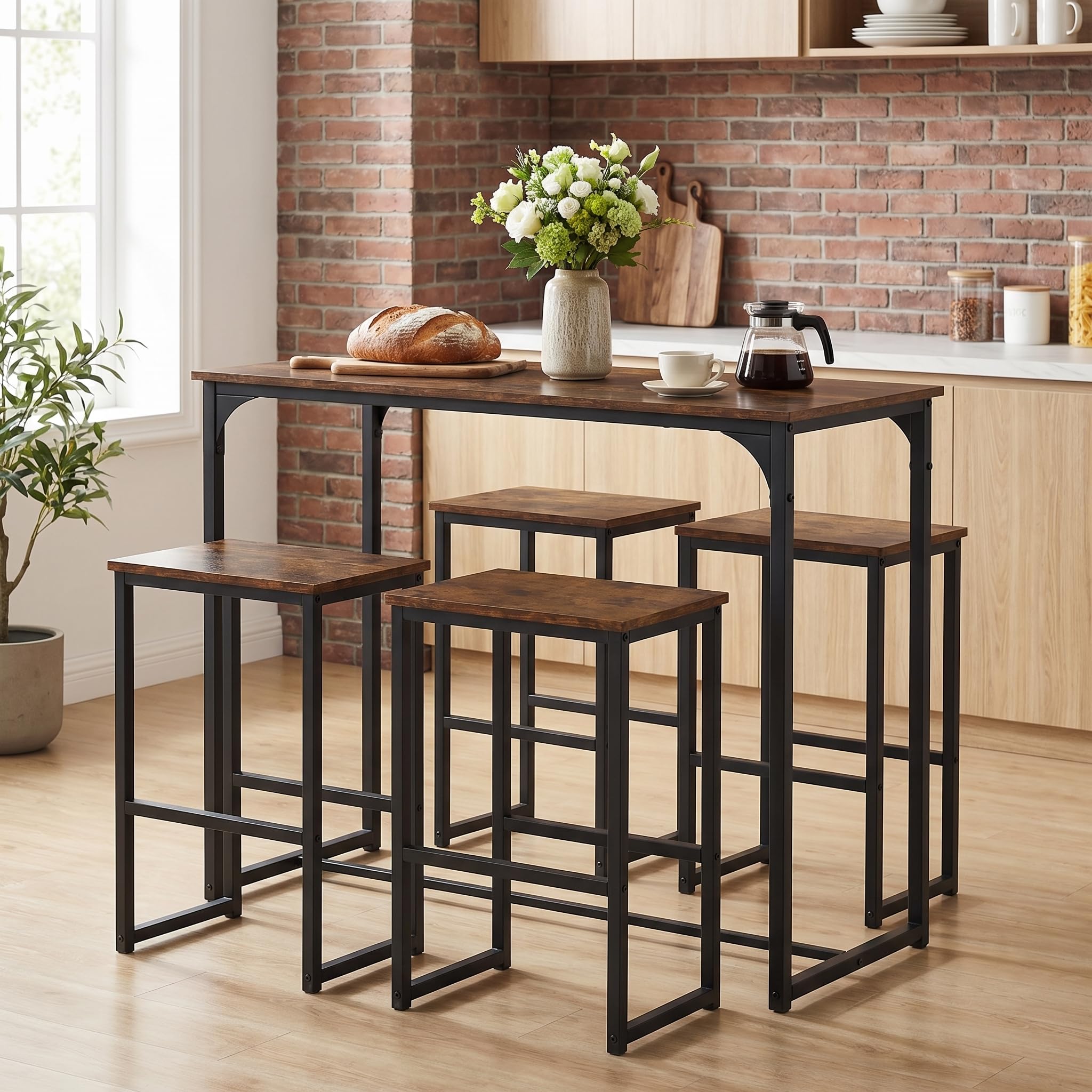 Tavolo da Pranzo con 4 Sedie, Tavolo e Sedie da Esterno Set 5 Pezzi Mobili Industriale Tavolo 100 x 50 x 90 cm, Sedie Cucina 40 x 30 x 65 cm, per Cucina, Nero Opaco + Venatura Legno Retrò