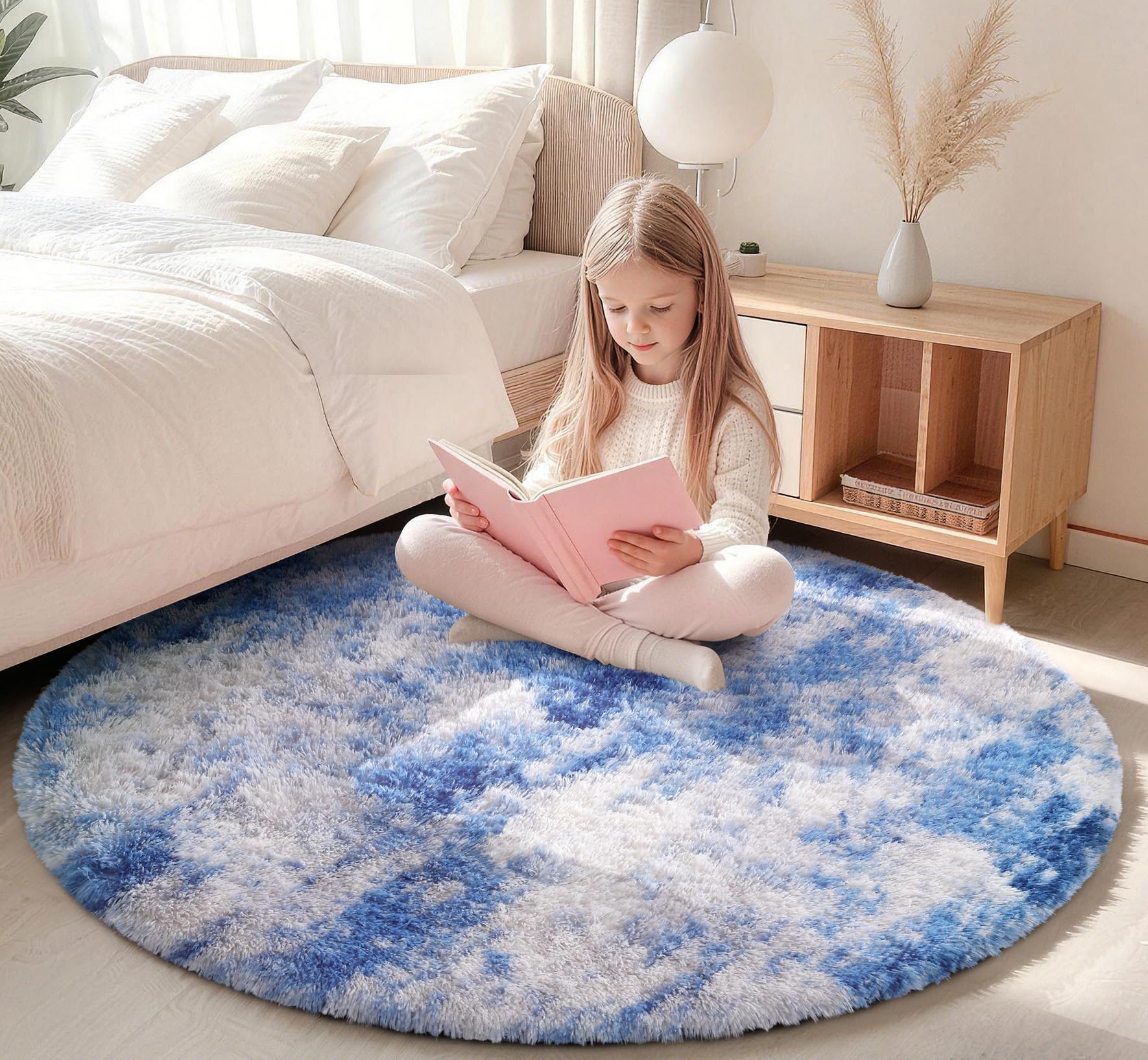 Homaxy Fluffy Rugs Living Room High Pile Washable Carpet, Round 120x120 cm