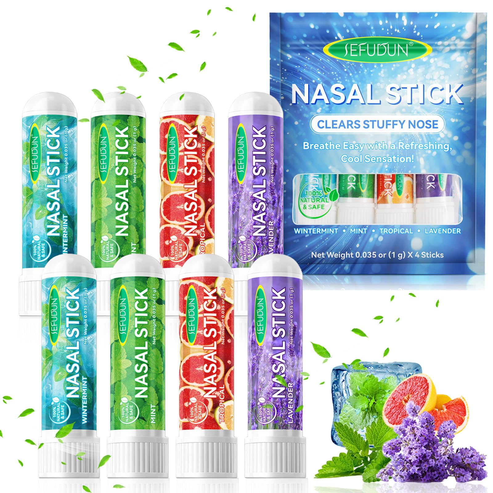 Nasal Stick 8 Pack, Inalatore Nasale, Rapido Sollievo dal Naso Chiuso, Bastoncini Profumati agli oli Essenziali, Migliora la Respirazione e la Concentrazione