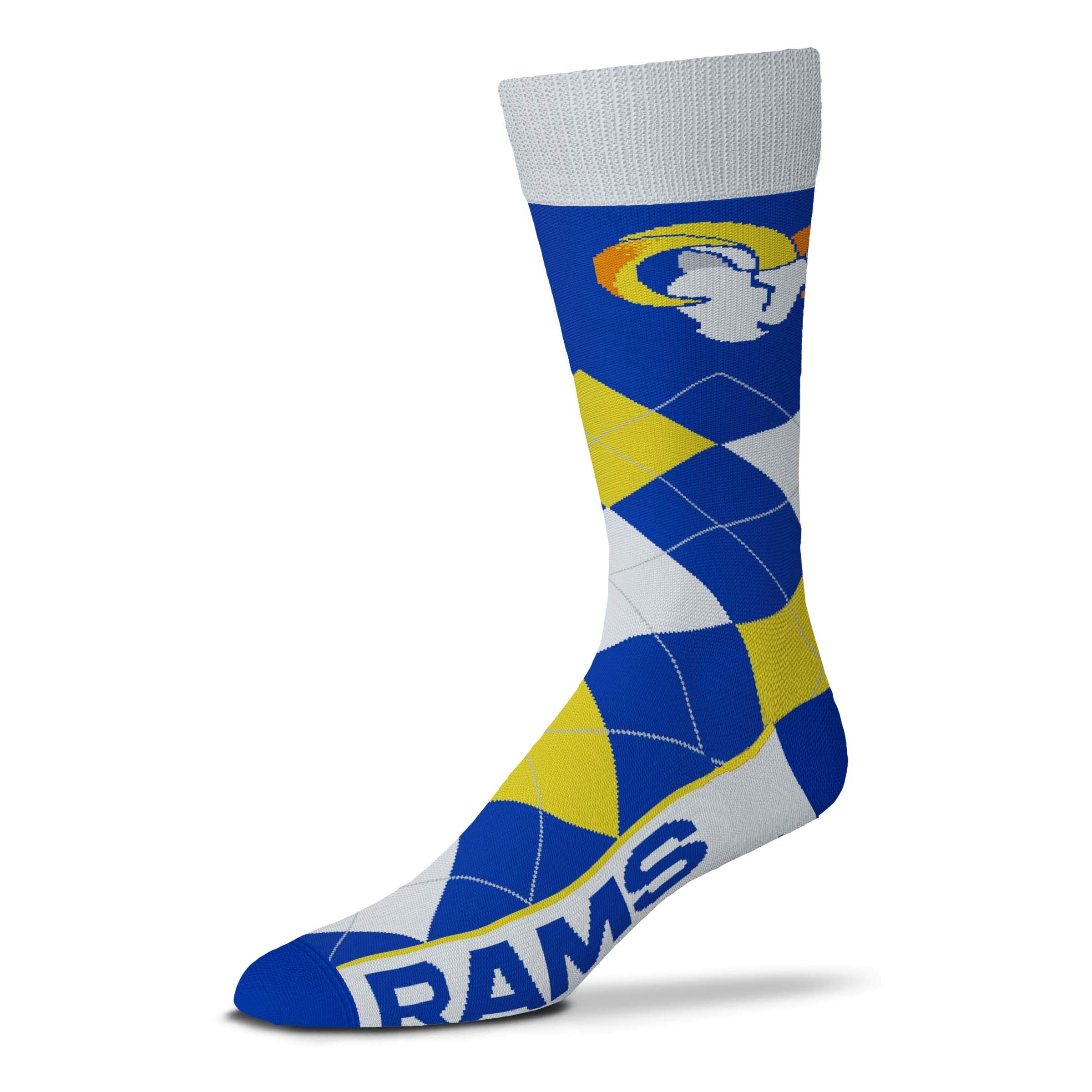 For Bare Feet - NFL Men's Argyle Lineup Dress Crew Socks, Los Angeles Rams, Large
