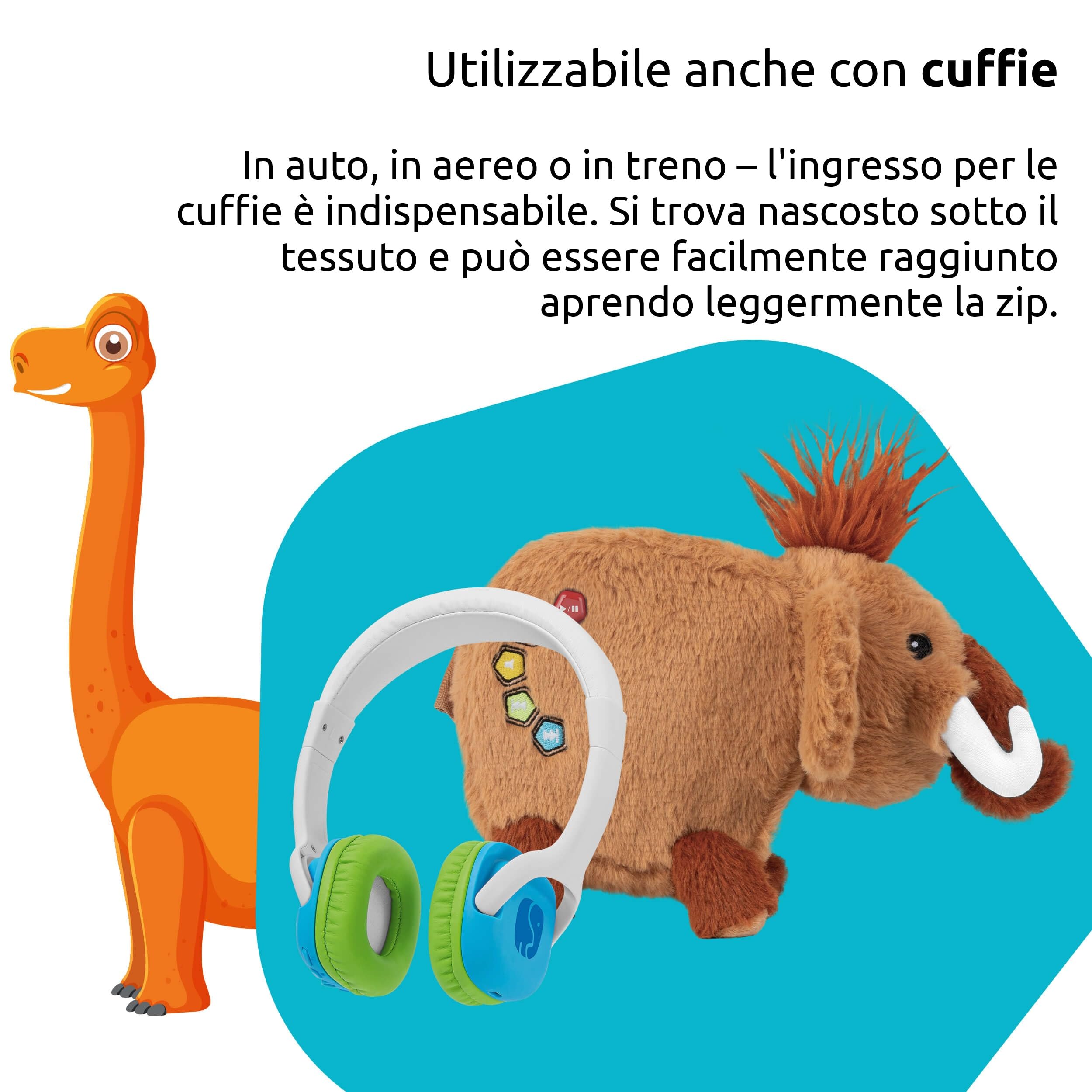 TechniSat Matti der MAMMUFANT - Altoparlante Bluetooth morbido con luce notturna per bambini (lettore audio, cappellino MP3 programmabile e batteria potente)