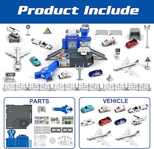 Miniatura 2 de Juego de juguetes de avión con camiones, helicóptero, aviones, letreros y tapete de juego de aeropuerto, juguetes interactivos de aprendizaje