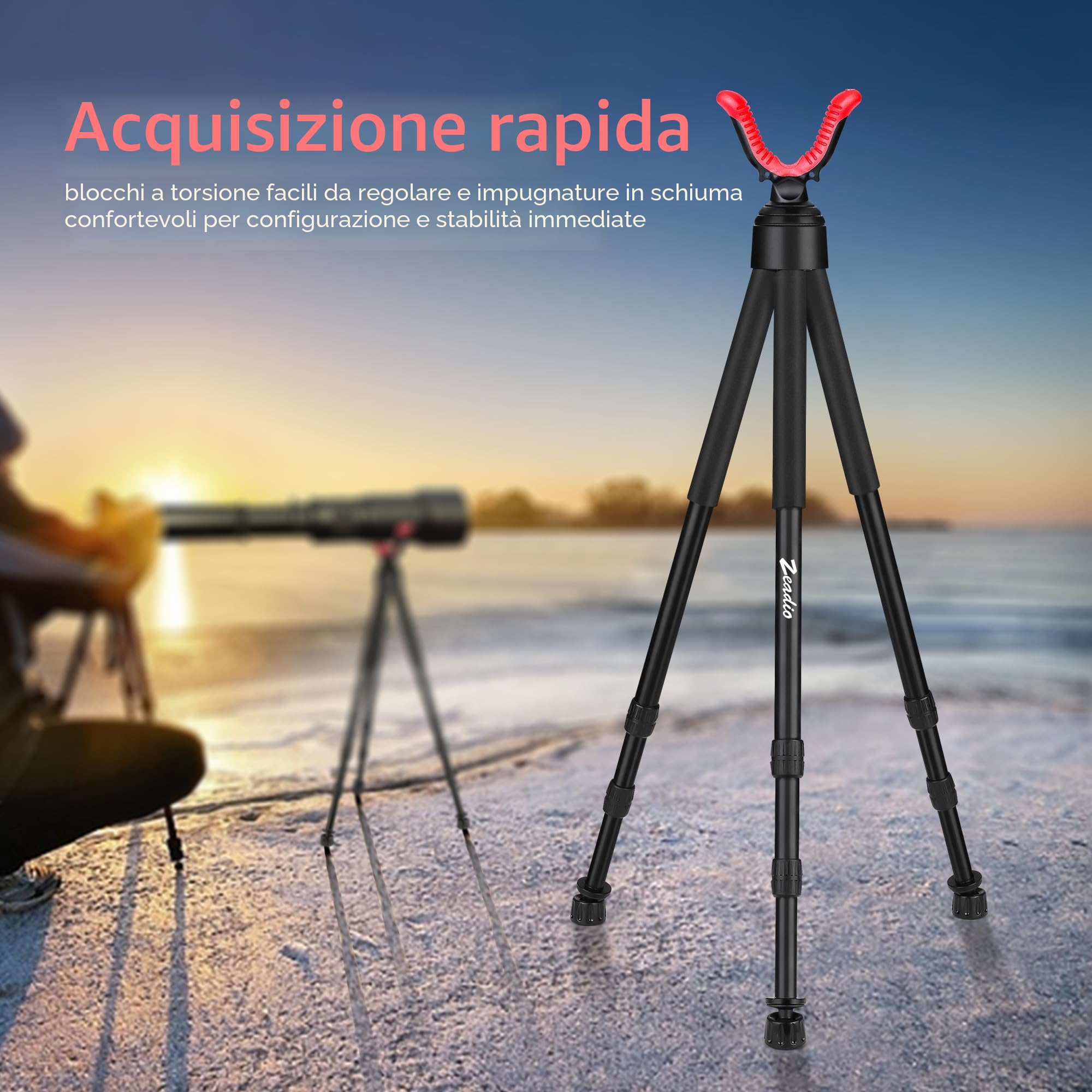 Zeadio Treppiede con impugnatura in schiuma ad alta densità, gamba di bloccaggio a torsione e testa di riposo a V non marcante per attività all'aperto