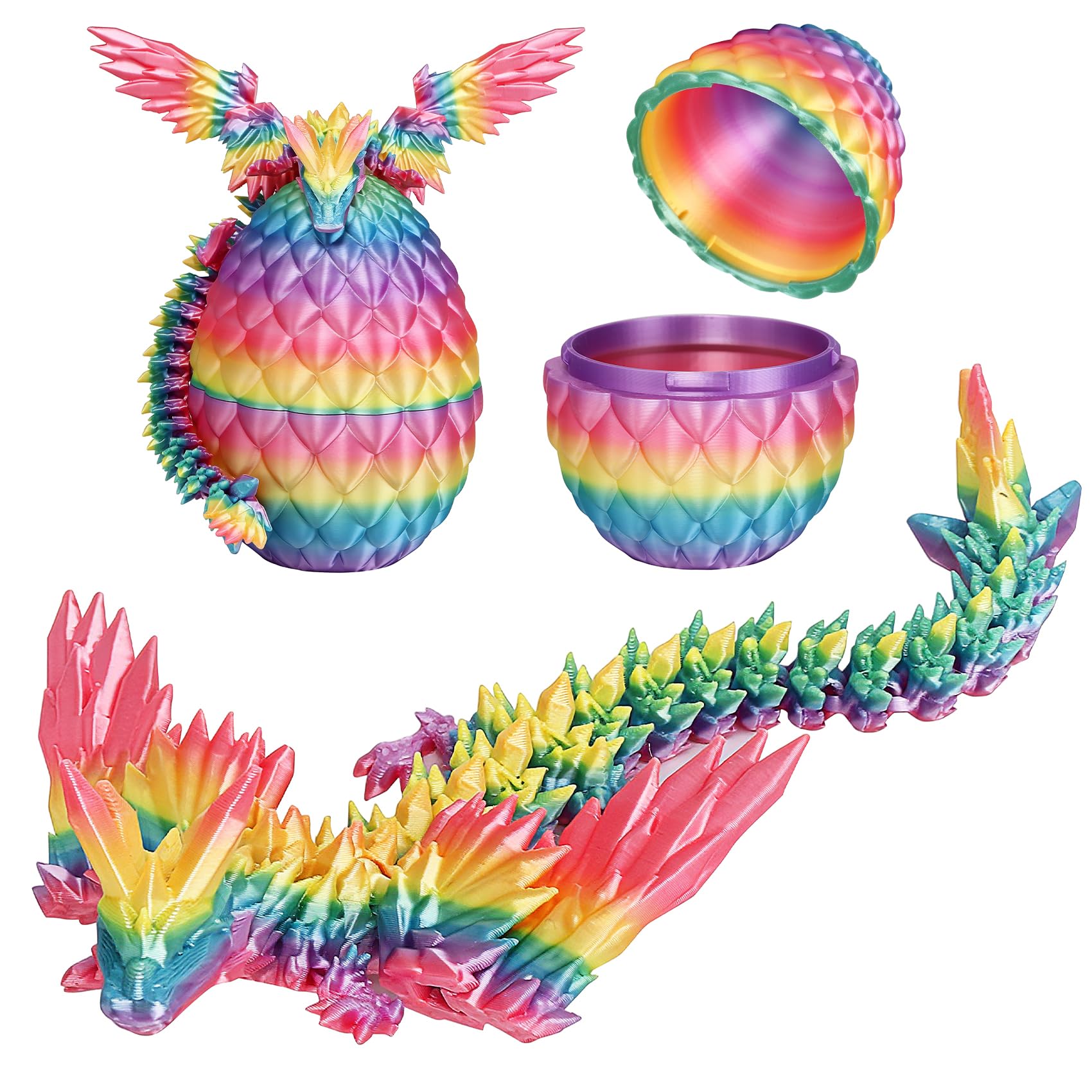 Photo 1 of YUNKUAMYE 3D Printed Dragon with Wings and Eggs: Flexible Crystal Dragon Toy Figure for Desk Decor, Sensory Fidget Toy for Kids & Adults, Unique Easter Basket Stuffers & Birthday Gift (Rainbow)