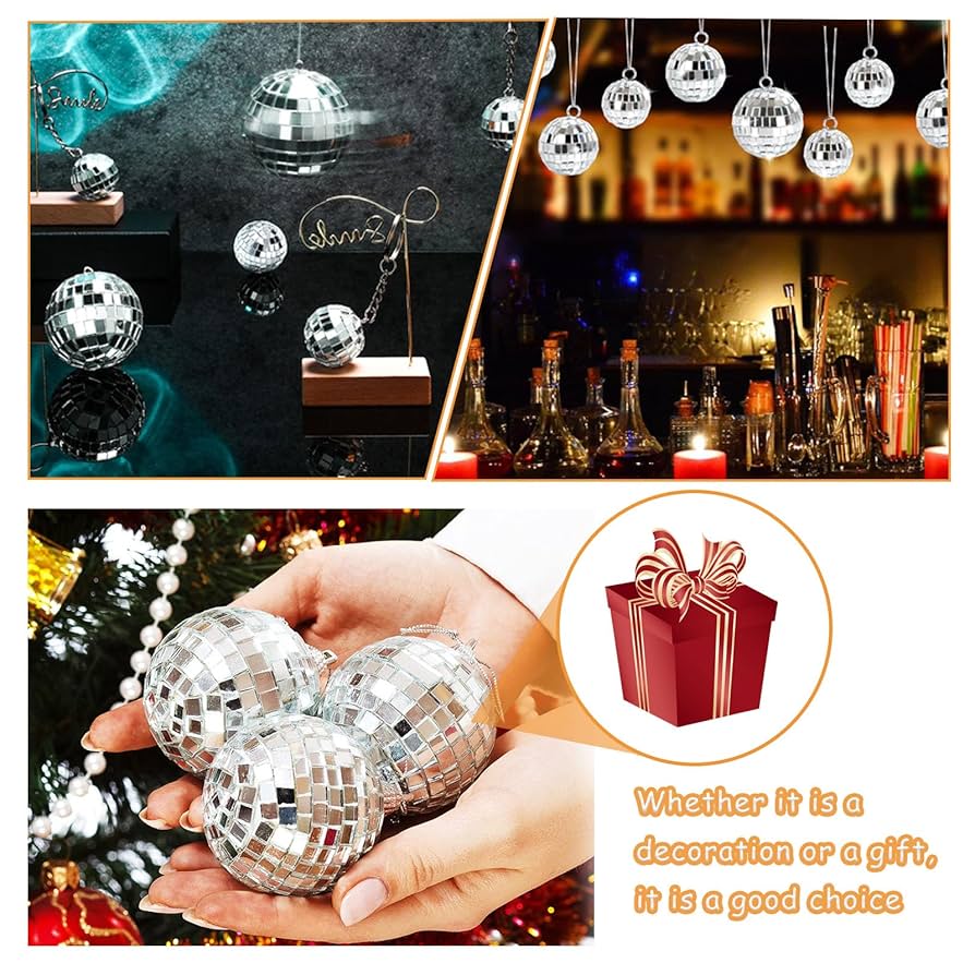 12 Sfere A Specchio Per Feste - Palline Da Discoteca In Plastica Argentata Per Decorazioni - Foto 6