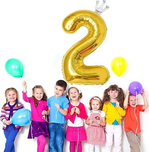 Miniatura 4 de Globo dorado del número 2 con corona para decoración de fiesta de cumpleaños, aniversario, 40 pulgadas, grande