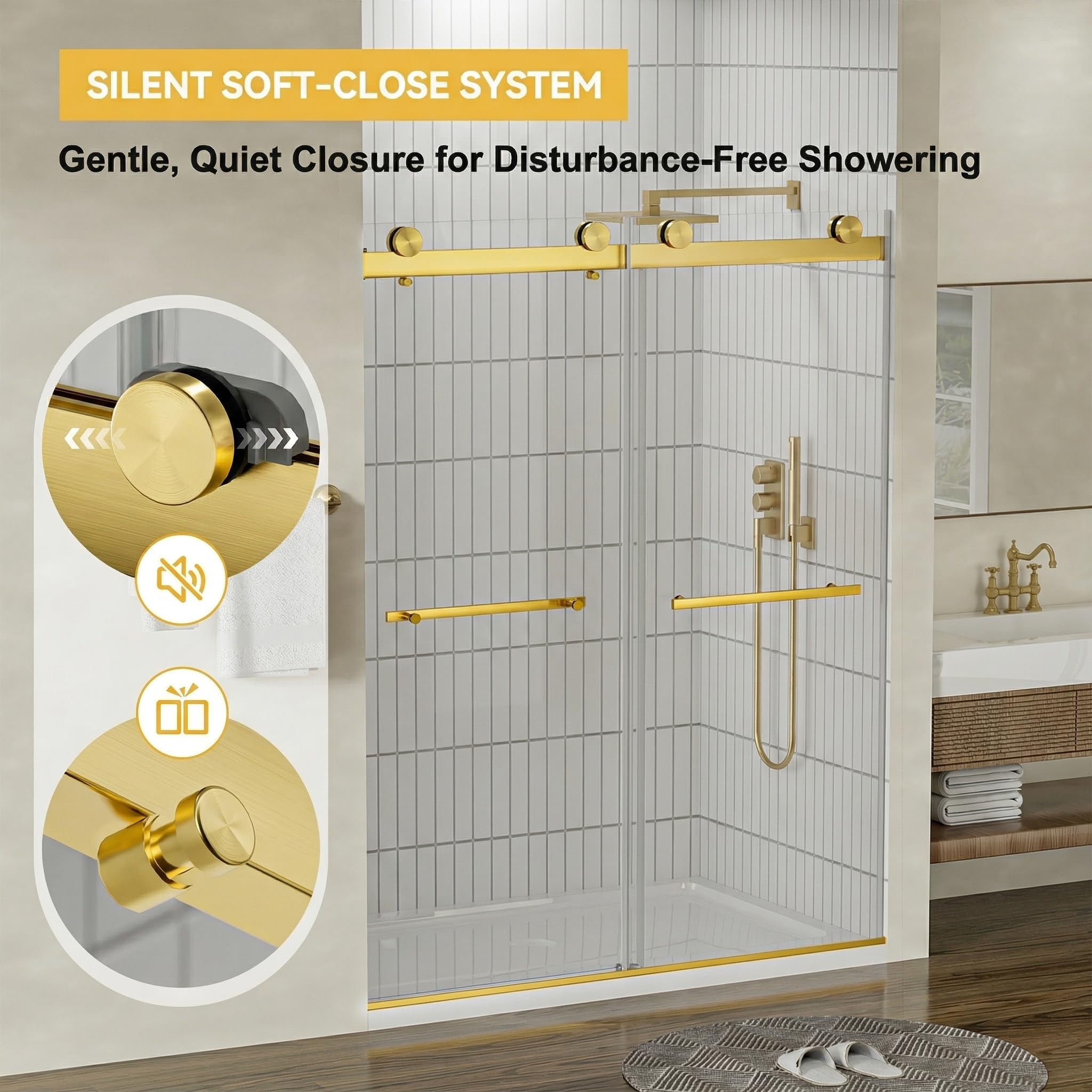 その他 SLIDER(Gold) 0 dwos6rj TOOLKISS 55 in. to 60 in. W x 76 in. H Sliding Frameless Shower