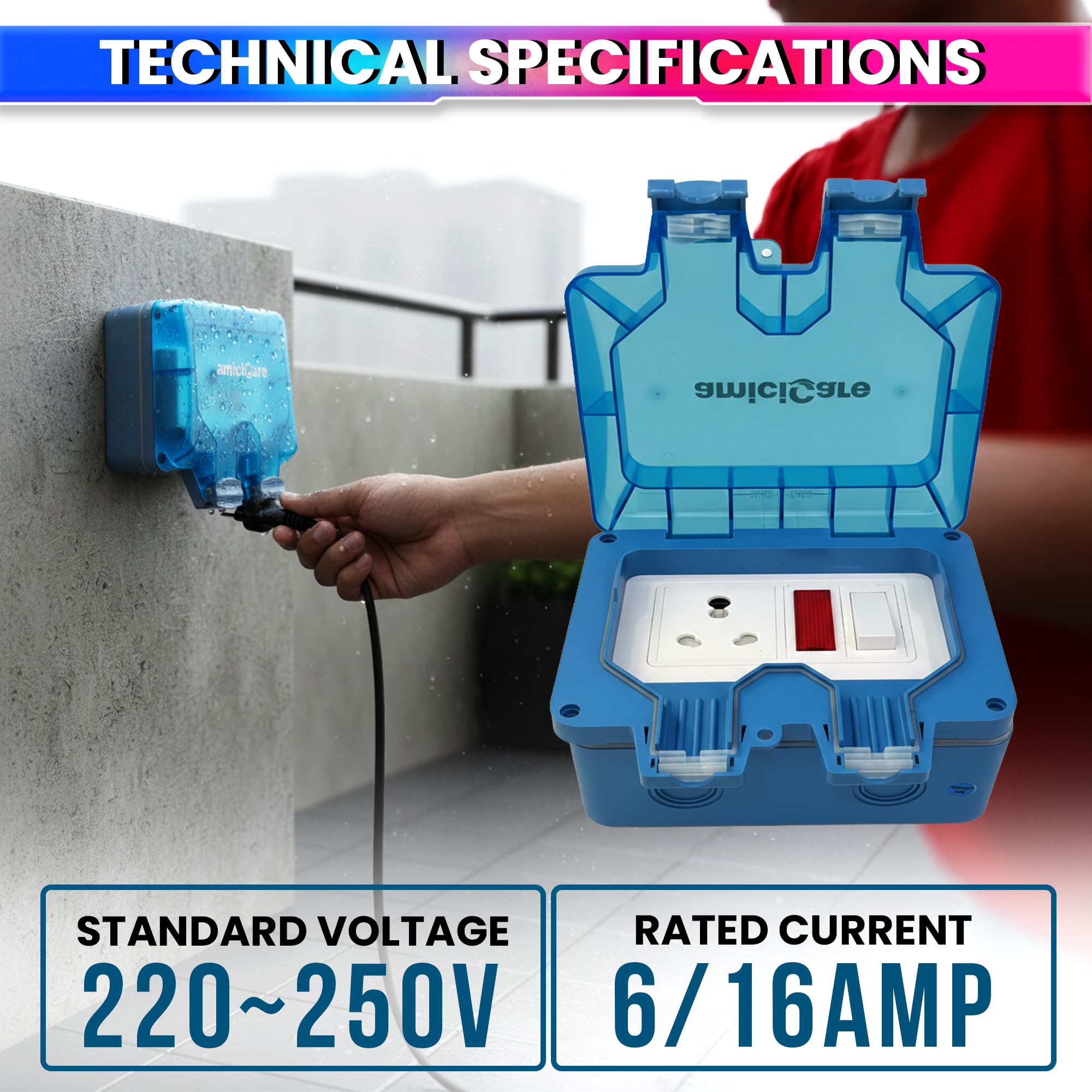 amiciCare IP66 Waterproof Switch Board with Power Indiactor — Amazon image 3